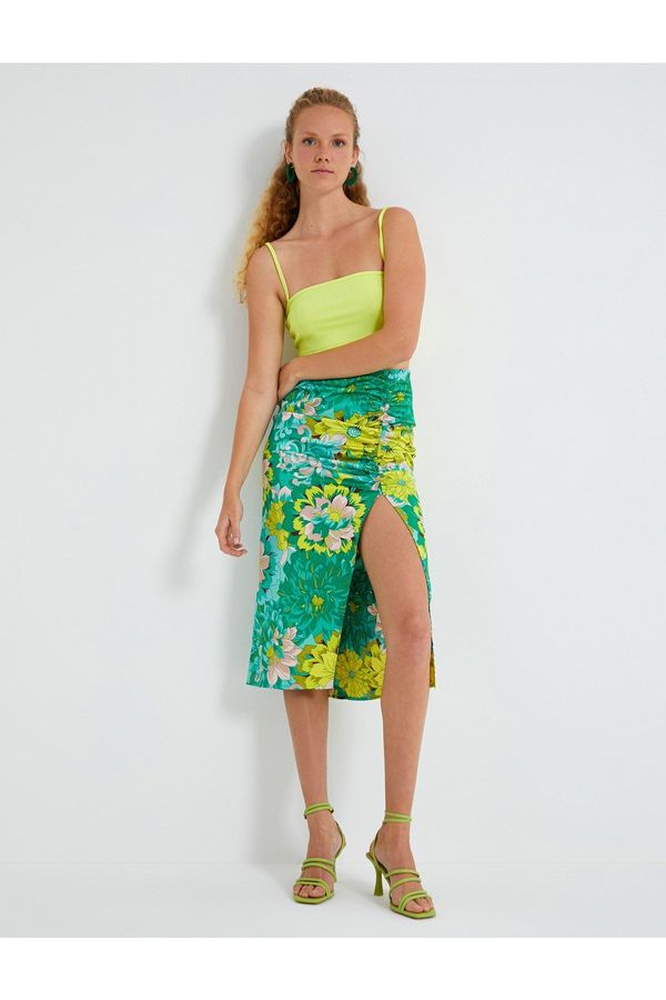 Koton Koton Slit Midi Skirt with Drape Detail