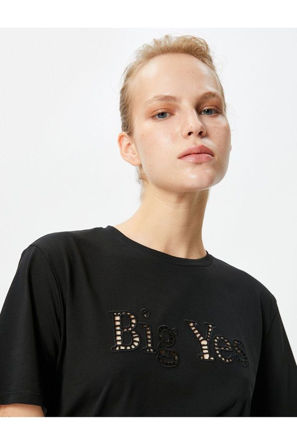 Koton Koton Slogan Embroidered Cotton T-Shirt