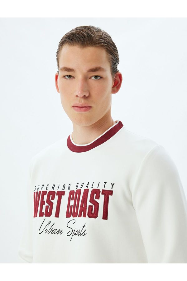 Koton Koton Slogan Printed Sweatshirt Crew Neck Raised Cotton Blend