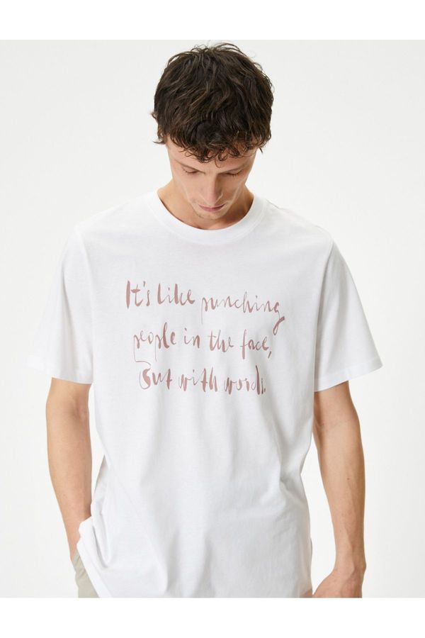 Koton Koton Slogan Printed T-Shirt Crew Neck Short Sleeve Cotton