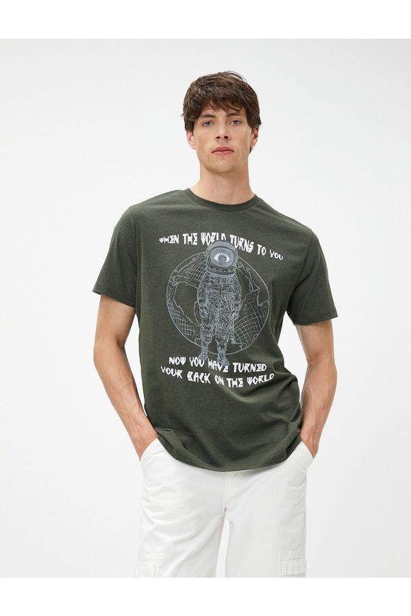 Koton Koton Slogan Printed T-Shirt, Crew Neck Space Theme, Short Sleeves.
