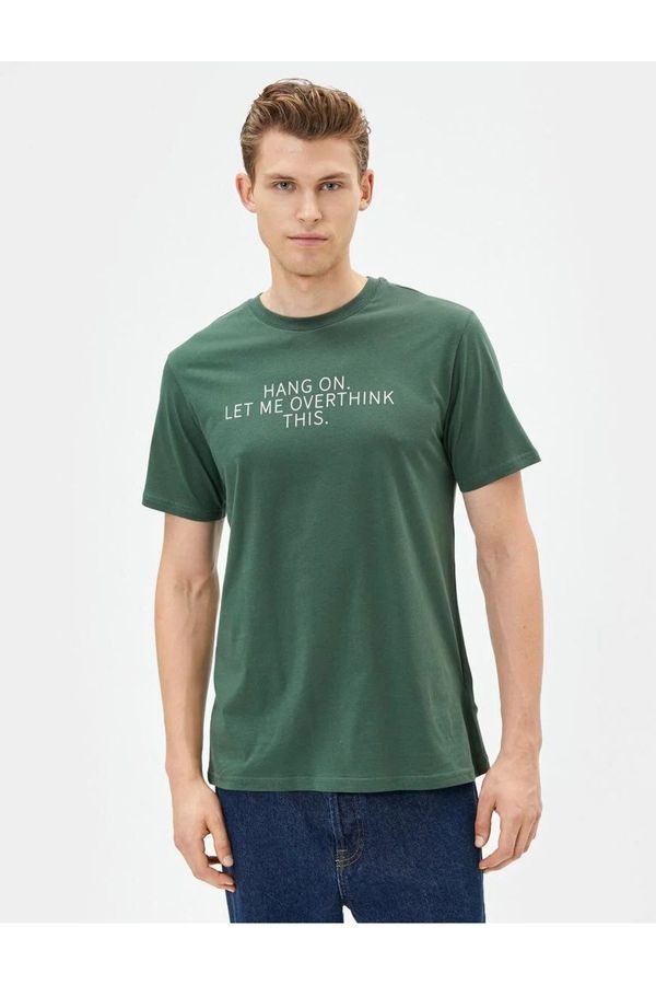 Koton Koton Slogan Printed T-Shirt Slim Fit Crew Neck Short Sleeve