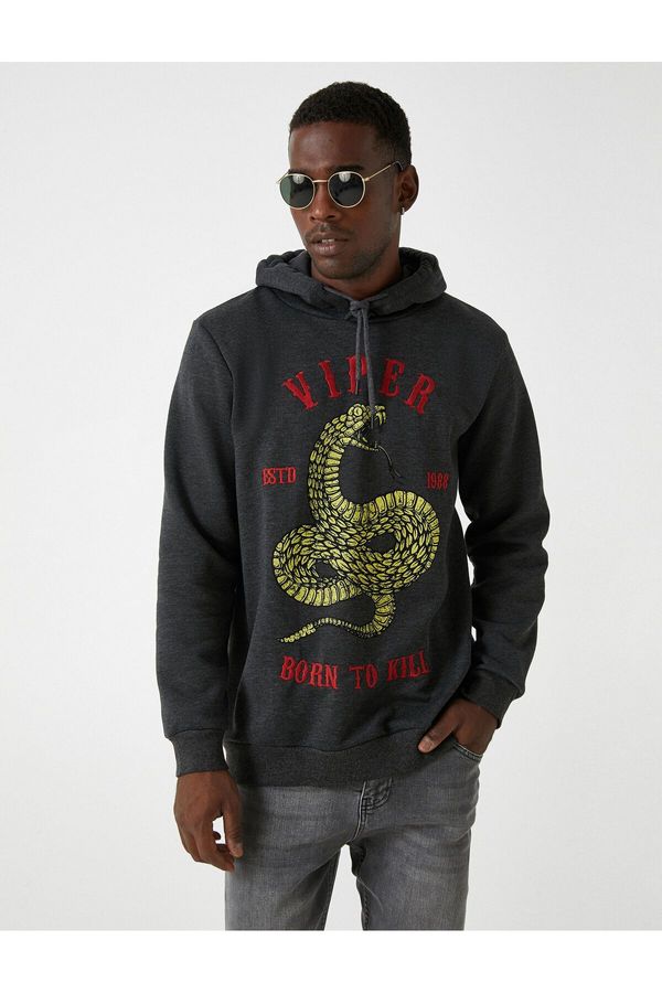 Koton Koton Snake Printed Hooded Sweatshirt Raising