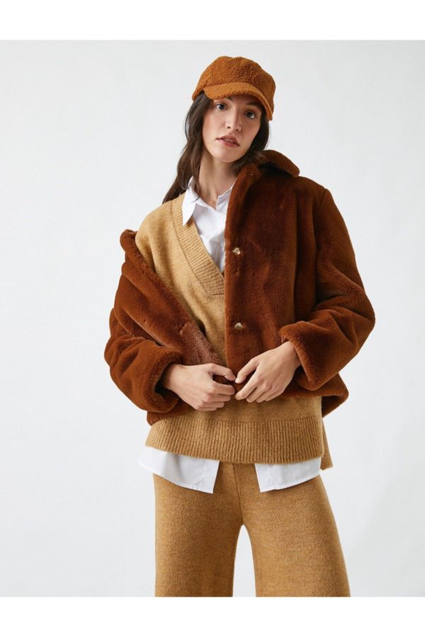 Koton Koton Snaps Plush Coat