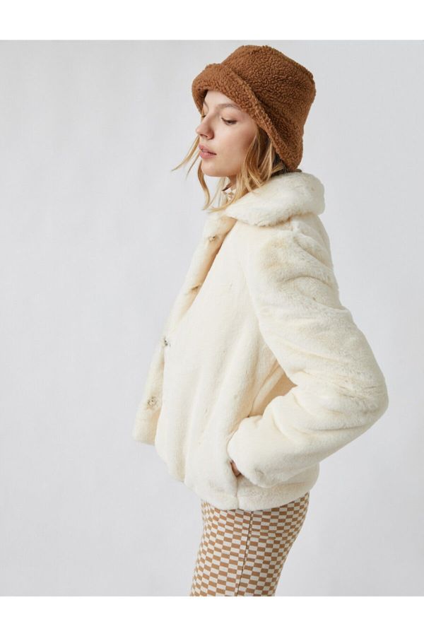 Koton Koton Snaps Plush Coat