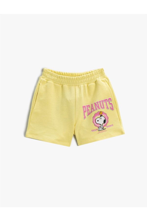 Koton Koton Snoopy Printed Shorts Licensed Elastic Waist Cotton.