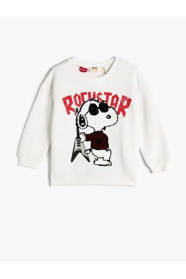 Koton Koton Snoopy Sweatshirt Licensed Crew Neck Sequined Raised Cotton