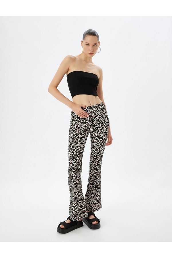 Koton Koton Spanish Leg Leggings Trousers Leopard Patterned Elastic Waist Wrap