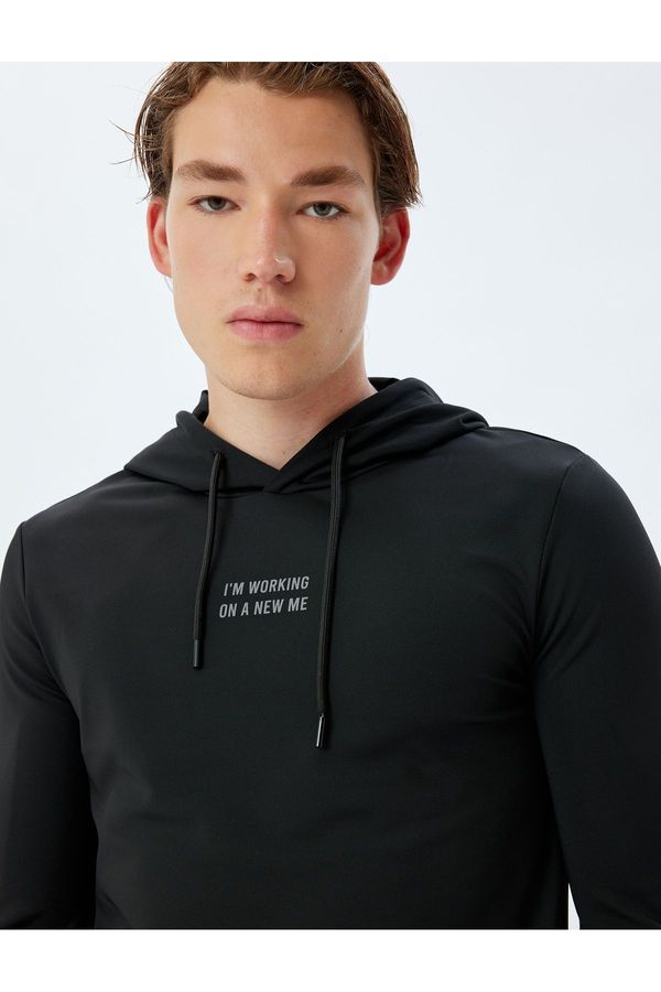 Koton Koton Sports Sweatshirt Hooded Slogan Printed Interlock Fabric