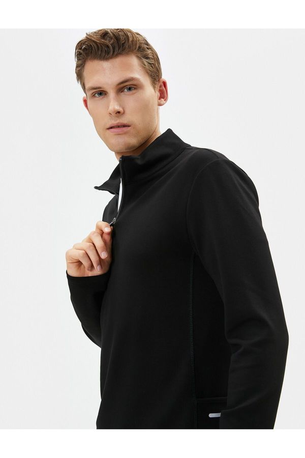 Koton Koton Sports Sweatshirt with Half Zipper and Phone Pocket Detail