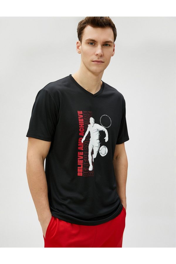 Koton Koton Sports T-Shirt Basketball Printed V-Neck Short Sleeve