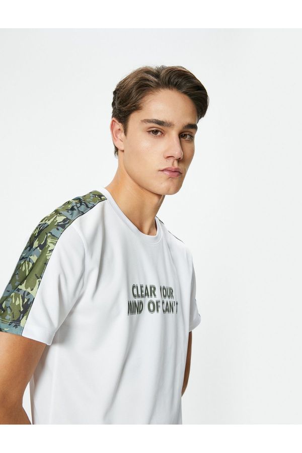 Koton Koton Sports T-Shirt Motto Printed Crew Neck Camouflage Detailed