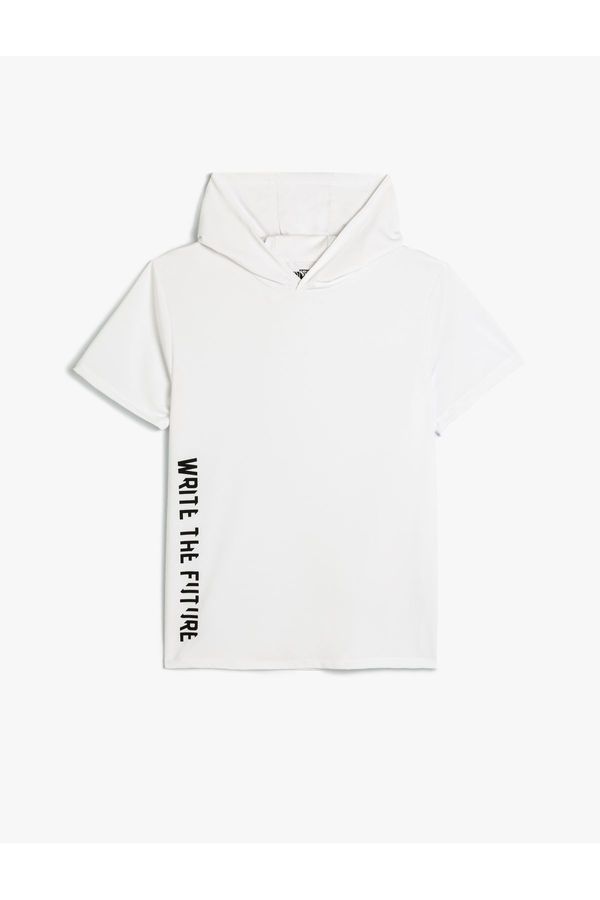 Koton Koton Sports T-Shirt Oversize Hooded Slogan Printed Half Sleeve