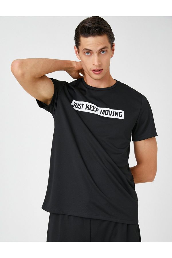 Koton Koton Sports T-Shirt with a slogan printed, Short Sleeves, Crew Neck Breathable Fabric.