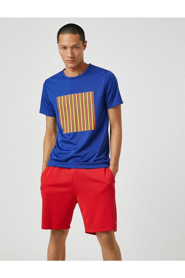 Koton Koton Sports T-Shirt with Stripe Print Crew Neck Breathable Fabric.