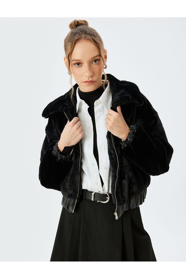 Koton Koton Stand Collar Zippered Pocket Detailed Faux Für Jacket