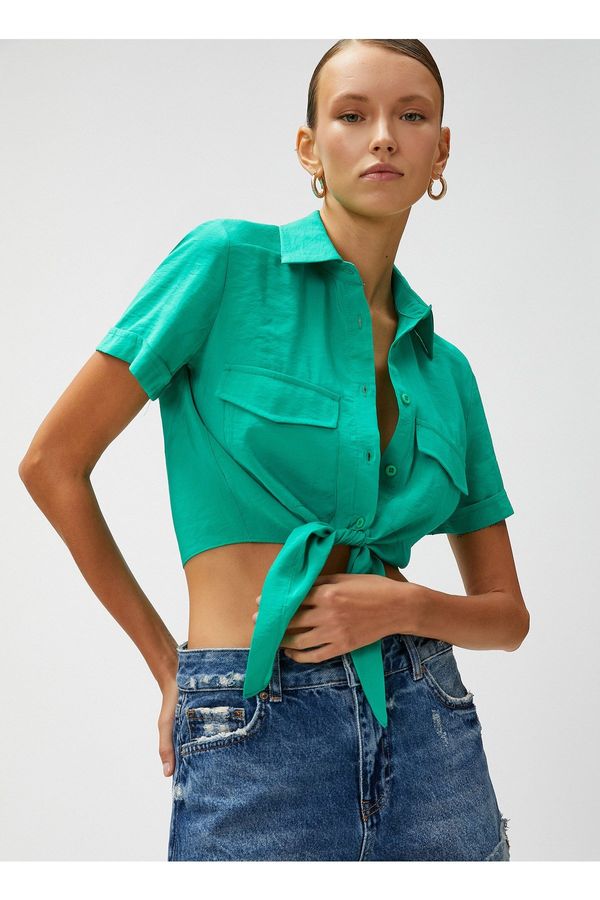 Koton Koton Standard Shirt Collar Solid Green Women's Shirts 3sak60001ew