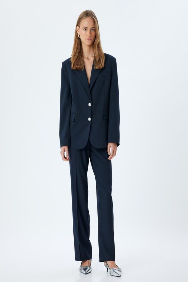 Koton Koton Standard Waist Straight Wide Leg Fabric Trousers with Pockets