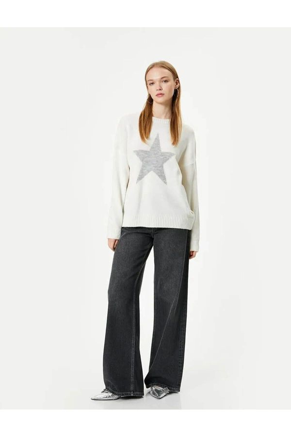 Koton Koton Star Patterned Sweater Long Sleeve Crew Neck Soft Texture