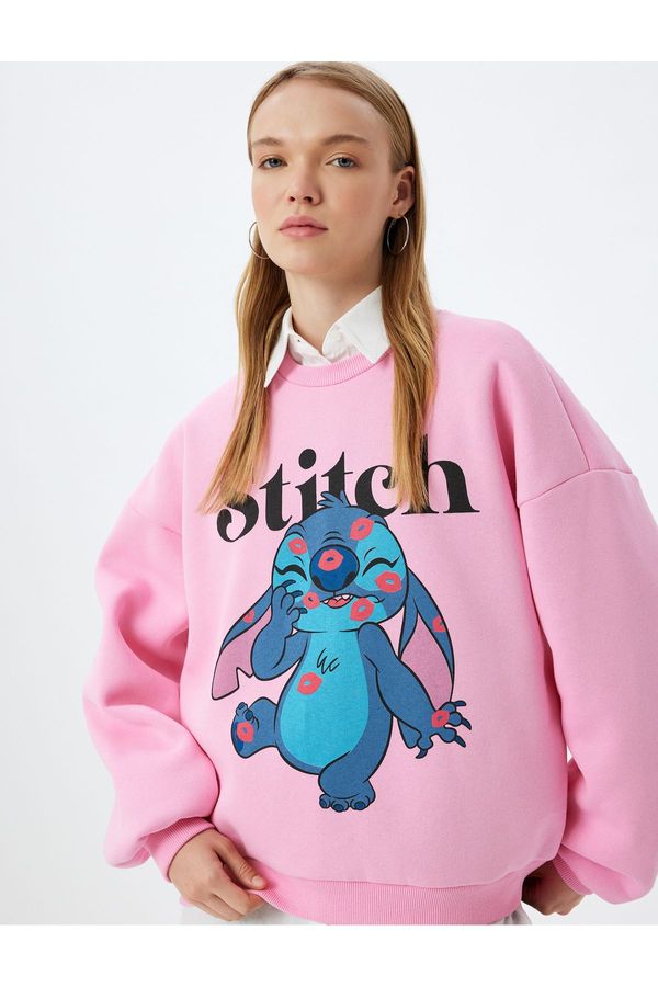 Koton Koton Stitch Oversize Sweatshirt Crew Neck Raised Printed Licensed