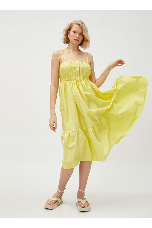 Koton Koton Straight Collar Plain Yellow Long Women's Dress 3sak80005pw