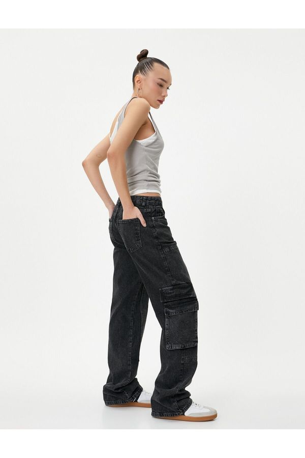 Koton Koton Straight Jean Cargo Jeans Wide Straight Leg Pocket Cotton - Nora Jean