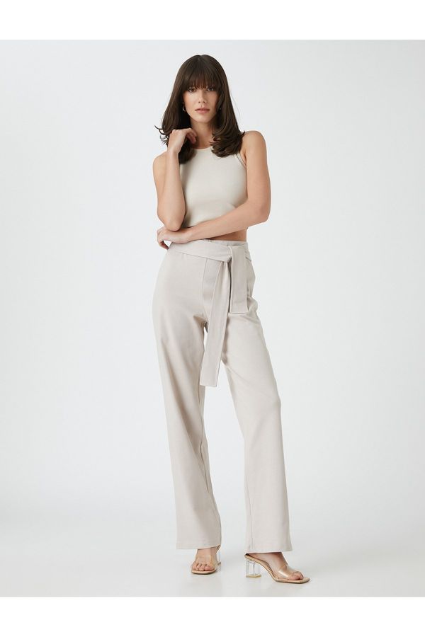 Koton Koton Straight Leg Trousers Knitted with Belted Waist