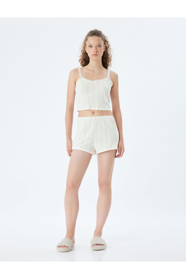 Koton Koton Strap Crop Pajama Top Ruffle Cotton