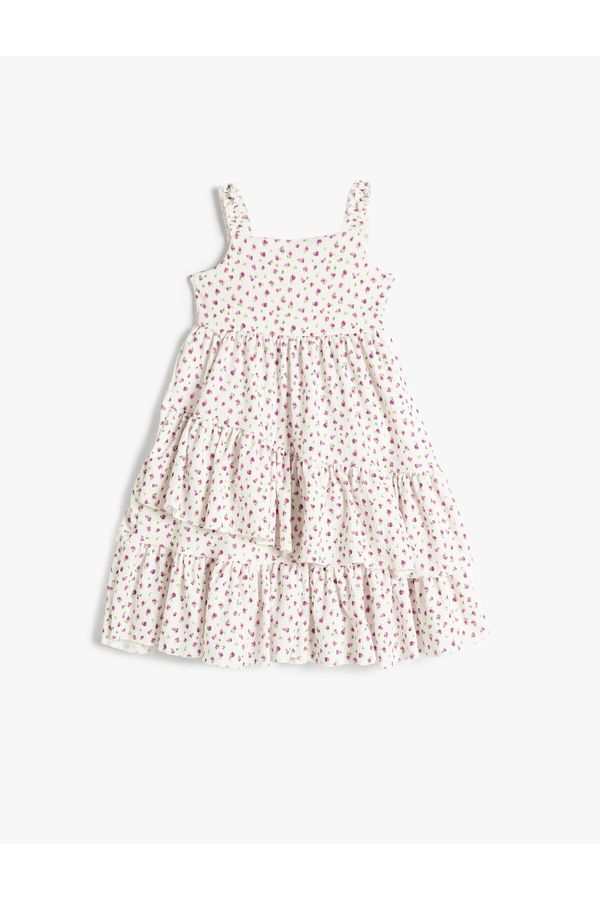 Koton Koton Strapless Ruffle Detailed Dress with Flowers, Textured Pleated