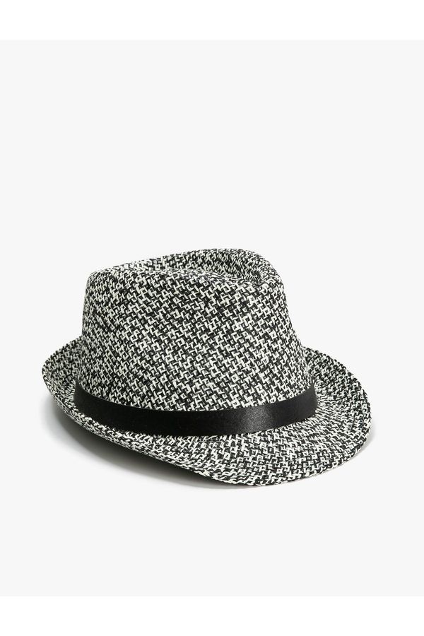 Koton Koton Straw Fedora Hat with Grosgrain Tape Detail and Knitted Motif