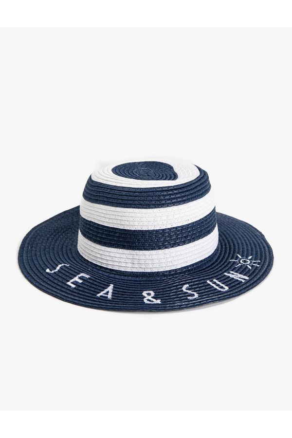 Koton Koton Straw Hat Striped Slogan Embroidered