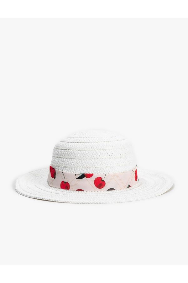 Koton Koton Straw Hat with Cherry Printed Band Detail