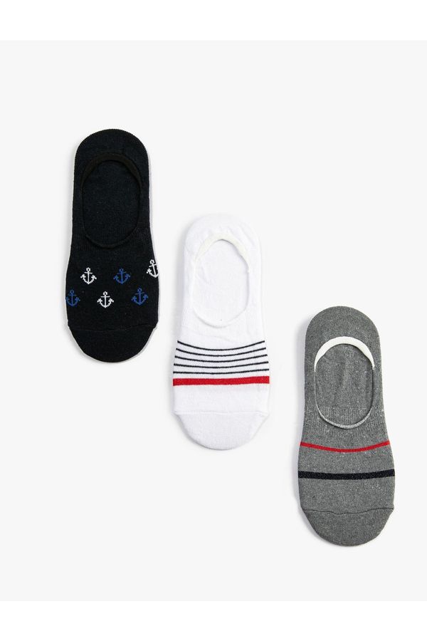 Koton Koton Striped 3-Pack Sneaker Socks Set, Embroidered
