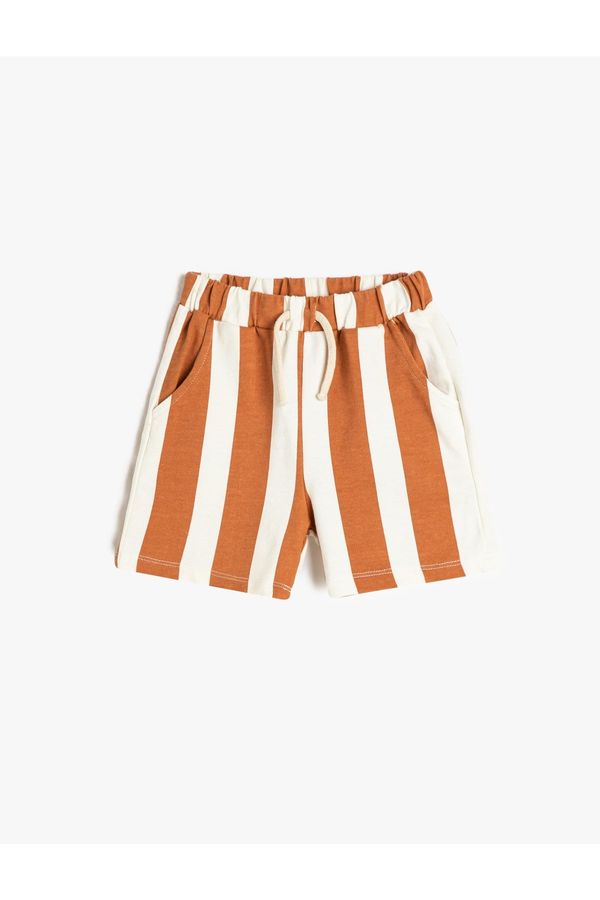 Koton Koton Striped Cotton Shorts with Tie Waist with Pocket