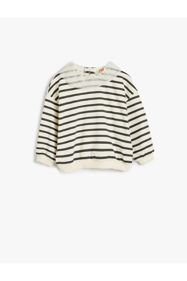 Koton Koton Striped Sweatshirt Tulle Collar Detail Long Sleeve Raised Cotton