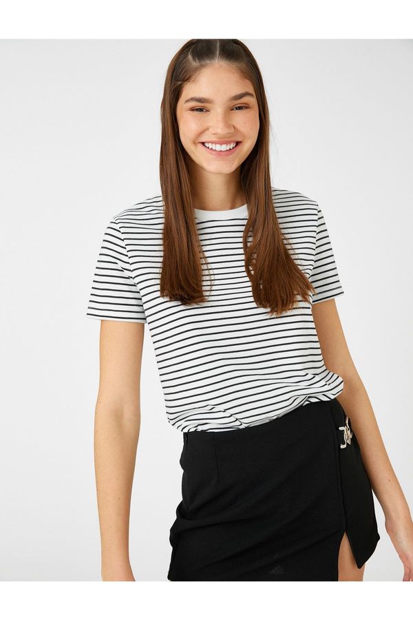 Koton Koton Striped T-Shirt, Crew Neck Short Sleeved