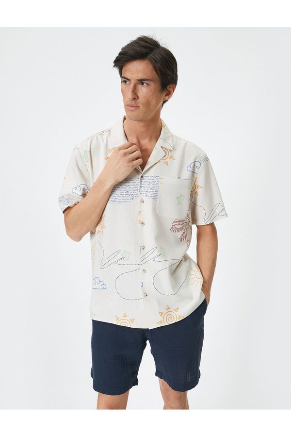 Koton Koton Summer Shirt Patterned Turn-down Collar Pocket Detail Linen Mix