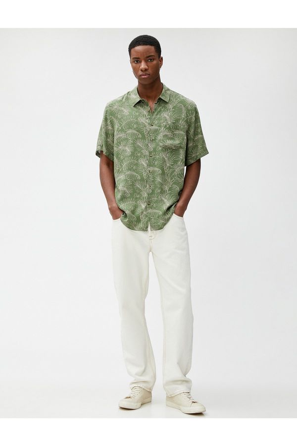 Koton Koton Summer Shirt Short Sleeve Botanical Printed Pocket Detailed Classic Collar
