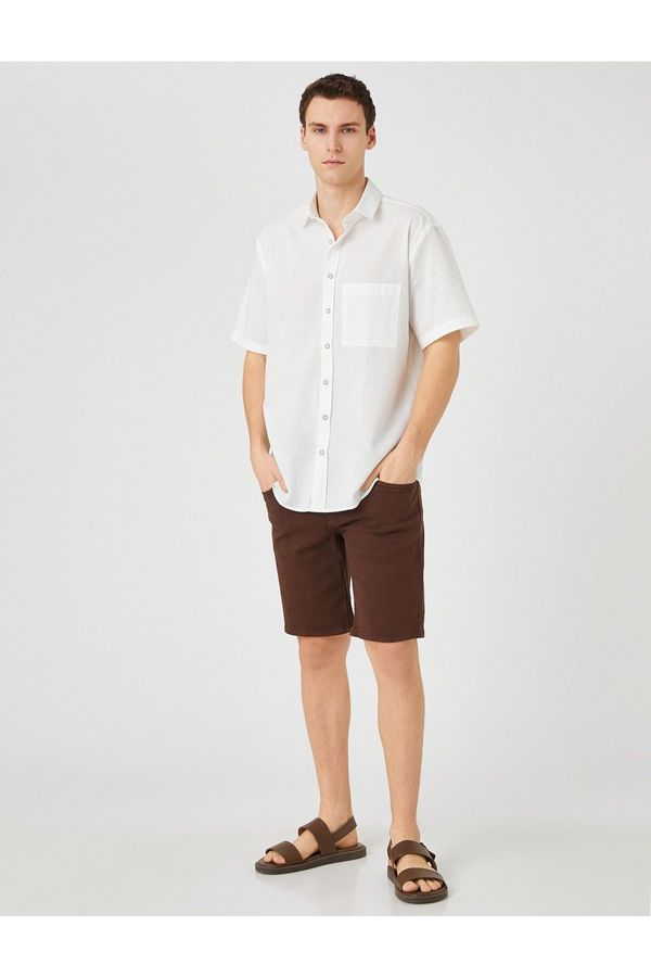 Koton Koton Summer Shirt Short Sleeve Classic Collar Pocket Detailed