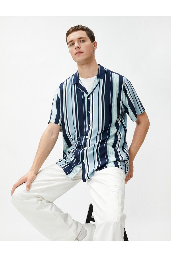 Koton Koton Summer Shirt Short Sleeve Cropped Collar Printed Viscose