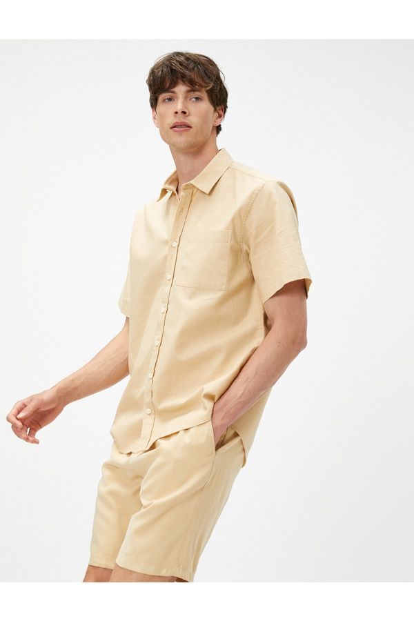Koton Koton Summer Shirt Short Sleeve Slim Fit Classic Collar Pocket Detailed