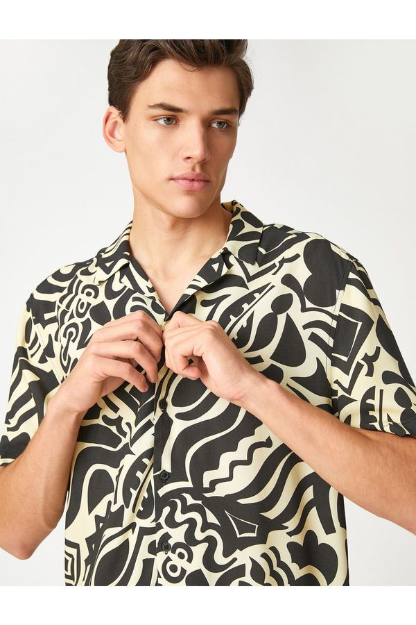 Koton Koton Summer Shirt Short Sleeve Turndown Collar Abstract Print Detailed