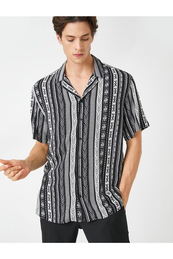 Koton Koton Summer Shirt Short Sleeve Turndown Collar Ethnic Print Detailed