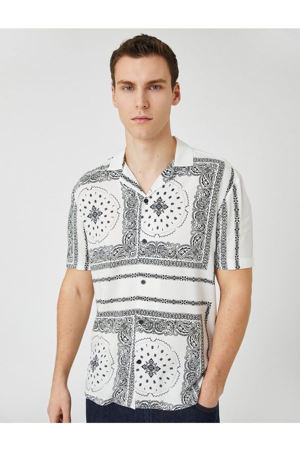 Koton Koton Summer Shirt Short Sleeve Turndown Collar Shawl Print Detailed