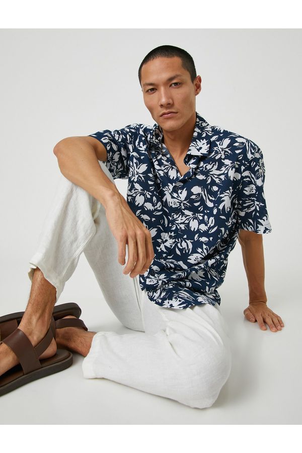 Koton Koton Summer Shirt with Floral Short Sleeves, Classic Collar