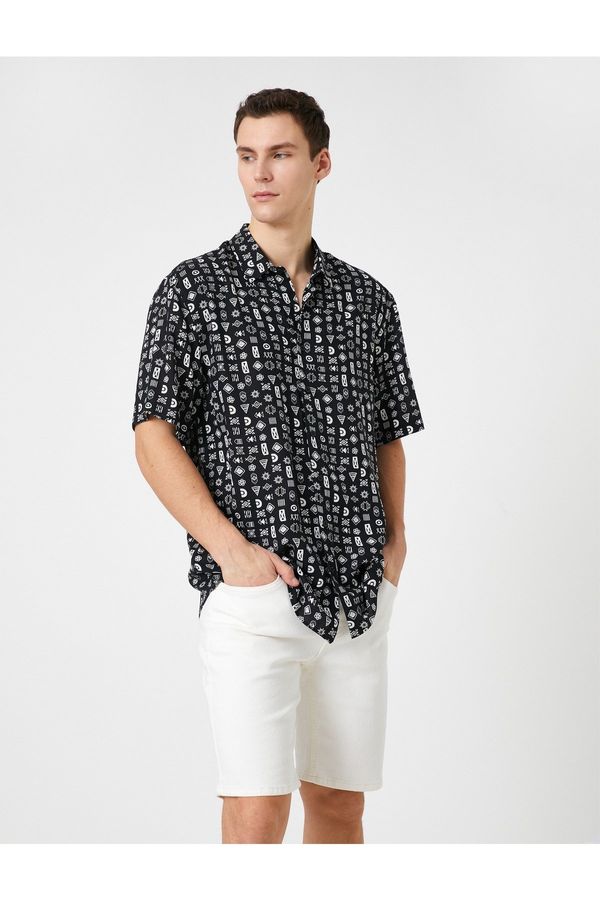 Koton Koton Summer Shirt with Short Sleeves and Ethnic Printed Classic Collar