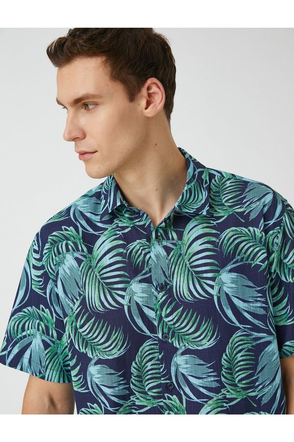 Koton Koton Summer Shirt with Short Sleeves and Leaf Print Classic Collar