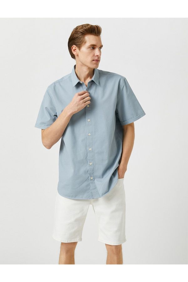 Koton Koton Summer Shirt with Short Sleeves, Classic Collar Cotton