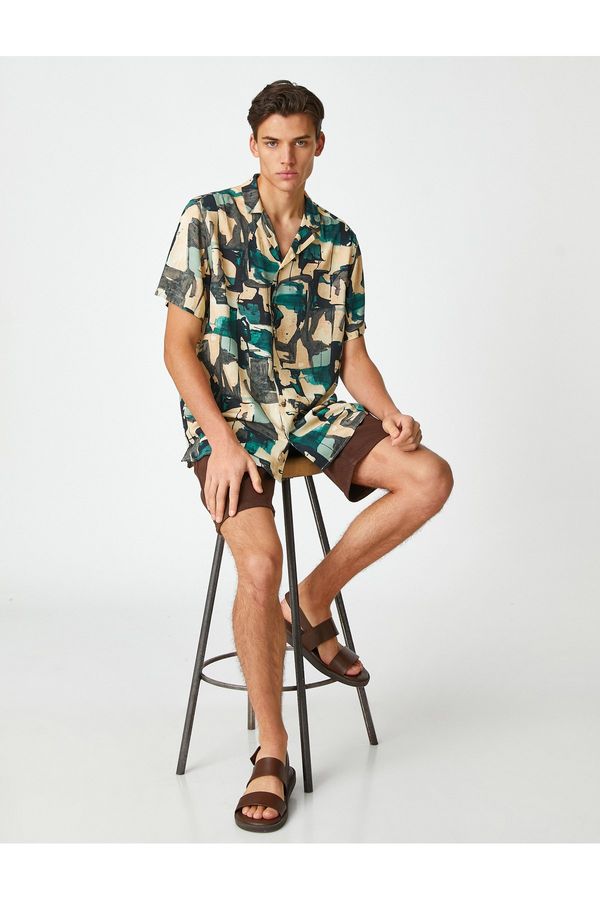 Koton Koton Summer Shirt with Short Sleeves, Turndown Collar Abstract Print Detailed.