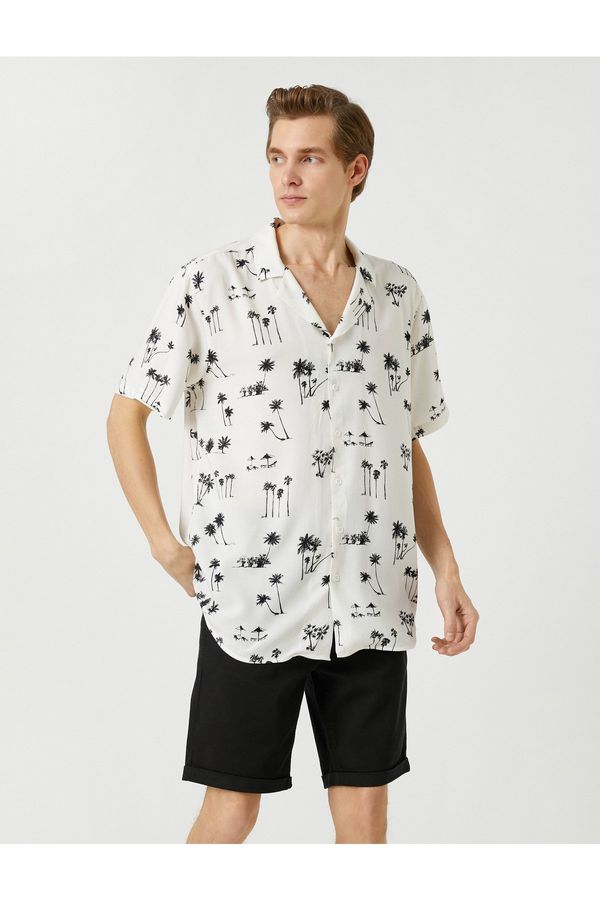 Koton Koton Summer Shirt with Short Sleeves, Turndown Collar Palm Printed